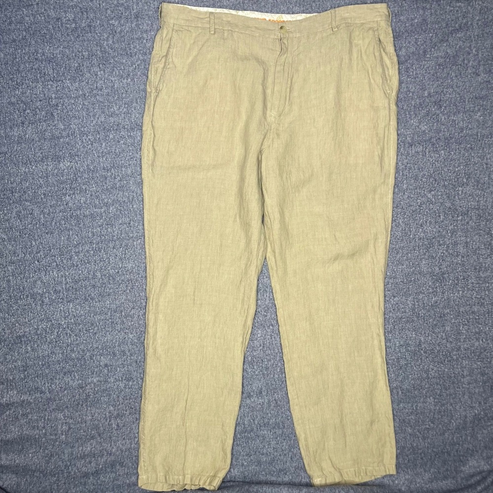 Reyn Spooner Mens 40 100%‎ Linen Flat Front Pants Tan Khaki Straight Leg Casual